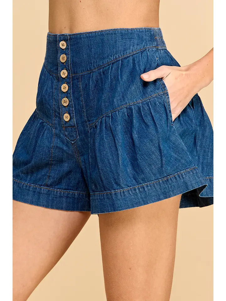 Button denim shorts
