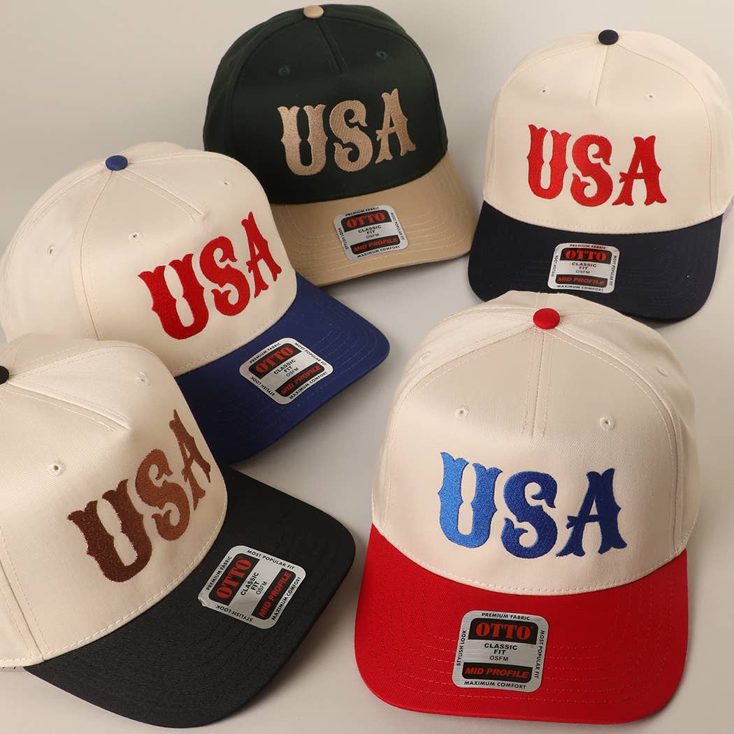 USA Typography Embroidery Two-Tone Trucker Hat